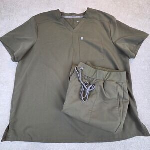 Fabletics Helix Scrub Top Intake Jogger Pants Set Mens XXL Olive Green Medical